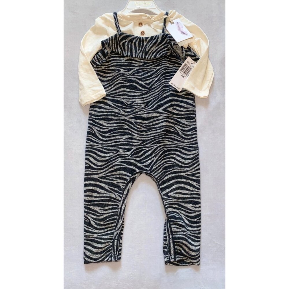 Jessica Simpson romper shirt set zebra stripe print gray black 18m NWT